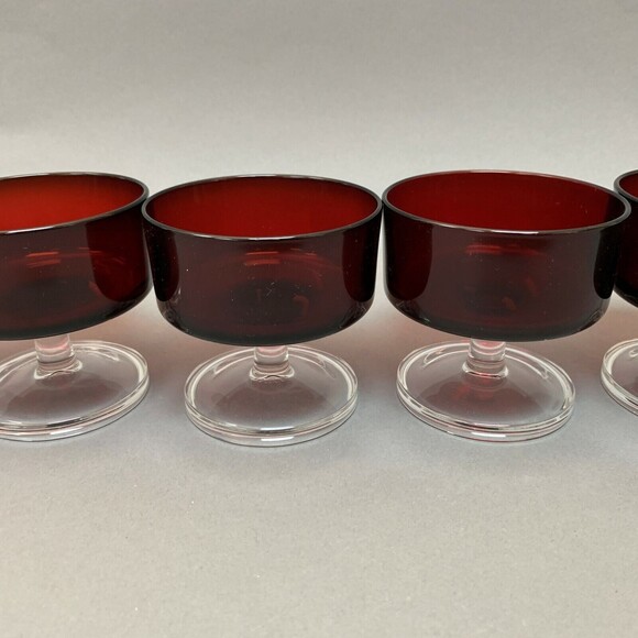 Luminarc Arcoroc Ruby Red Clear Stem Glass Sherbert Compote Lot of 5 - Picture 6 of 11